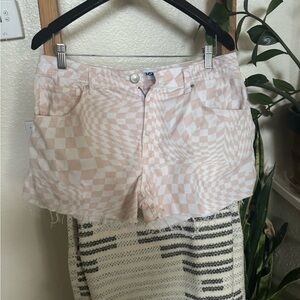RSQ Pink and White Checkered Jean Shorts